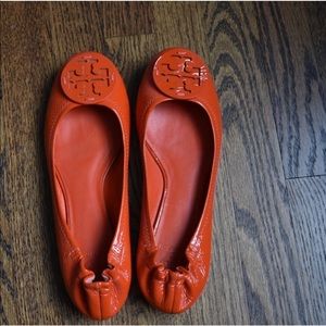 Tory Burch Orange Patent Leather Reva Flat
